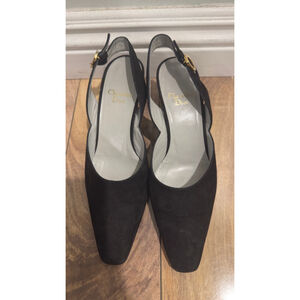 Women's vintage Christian Dior Black Suede Slingback Heels Size 36 & Gold Buckle
